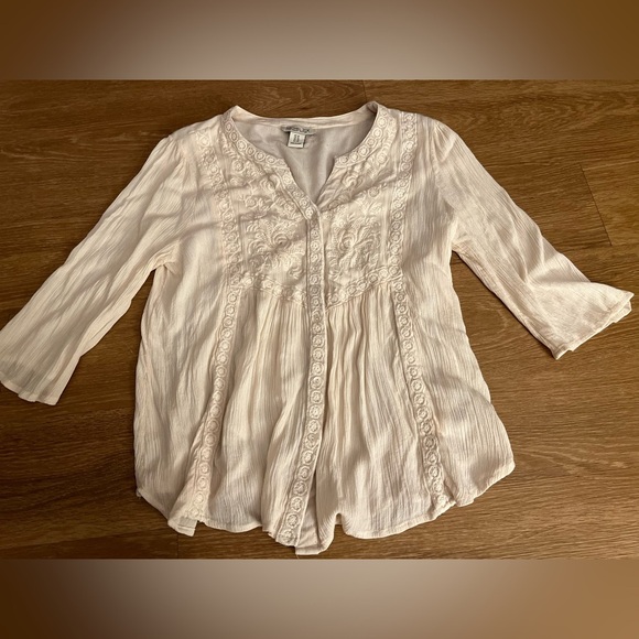 Rachel Zoe Cream 3/4 Sleeve Boho Ruffled Blouse, size 1X - Picture 1 of 8